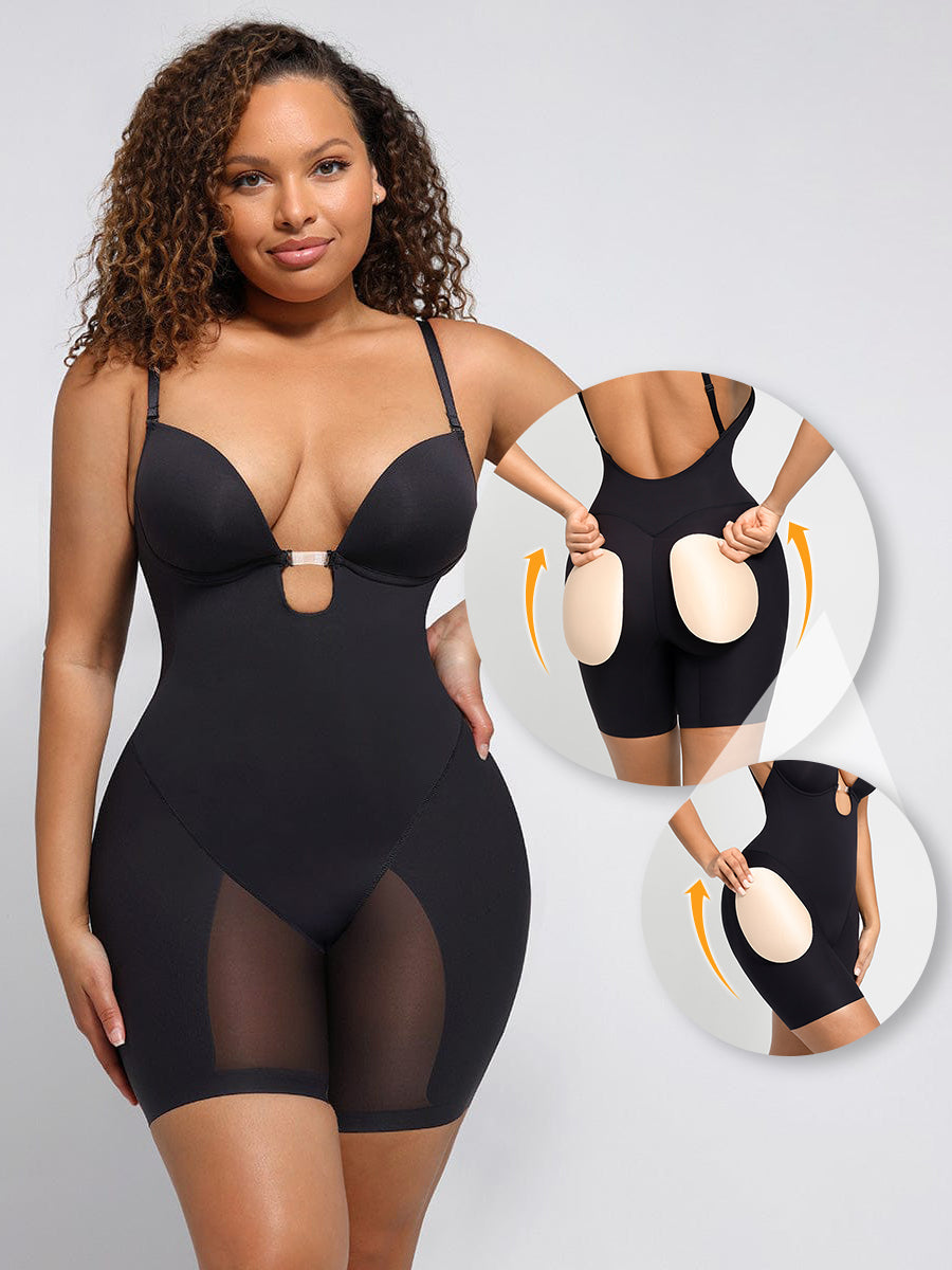 Hipnexa® – Plunge Back Shaping Bodysuit with Removable Butt and Hip Pads
