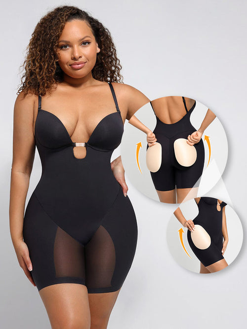 Hipnexa® – Plunge Back Shaping Bodysuit with Removable Butt and Hip Pads