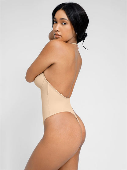 Olivara® One-Piece Bridal Bodysuit with Plunge Front and Open Back