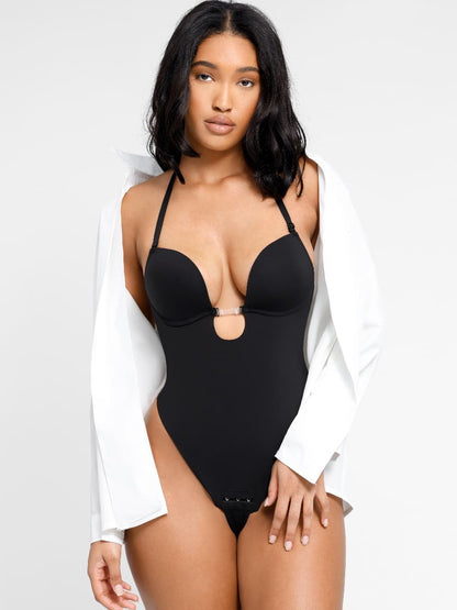 Olivara® One-Piece Bridal Bodysuit with Plunge Front and Open Back