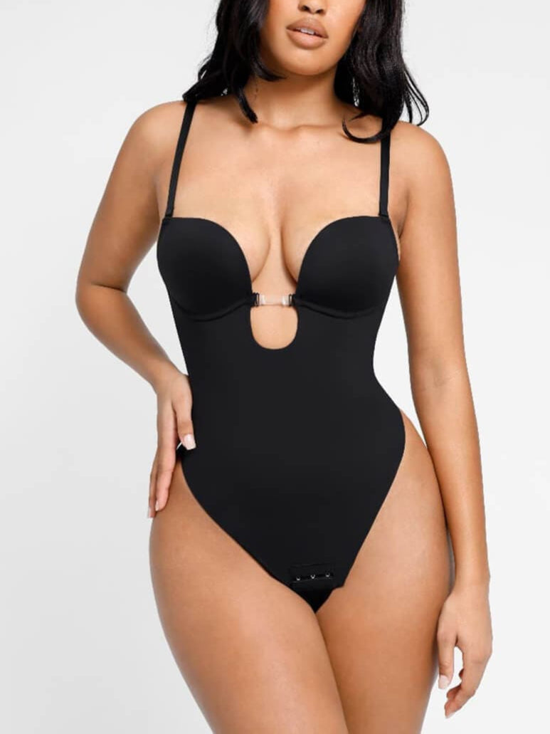 Olivara® One-Piece Bridal Bodysuit with Plunge Front and Open Back