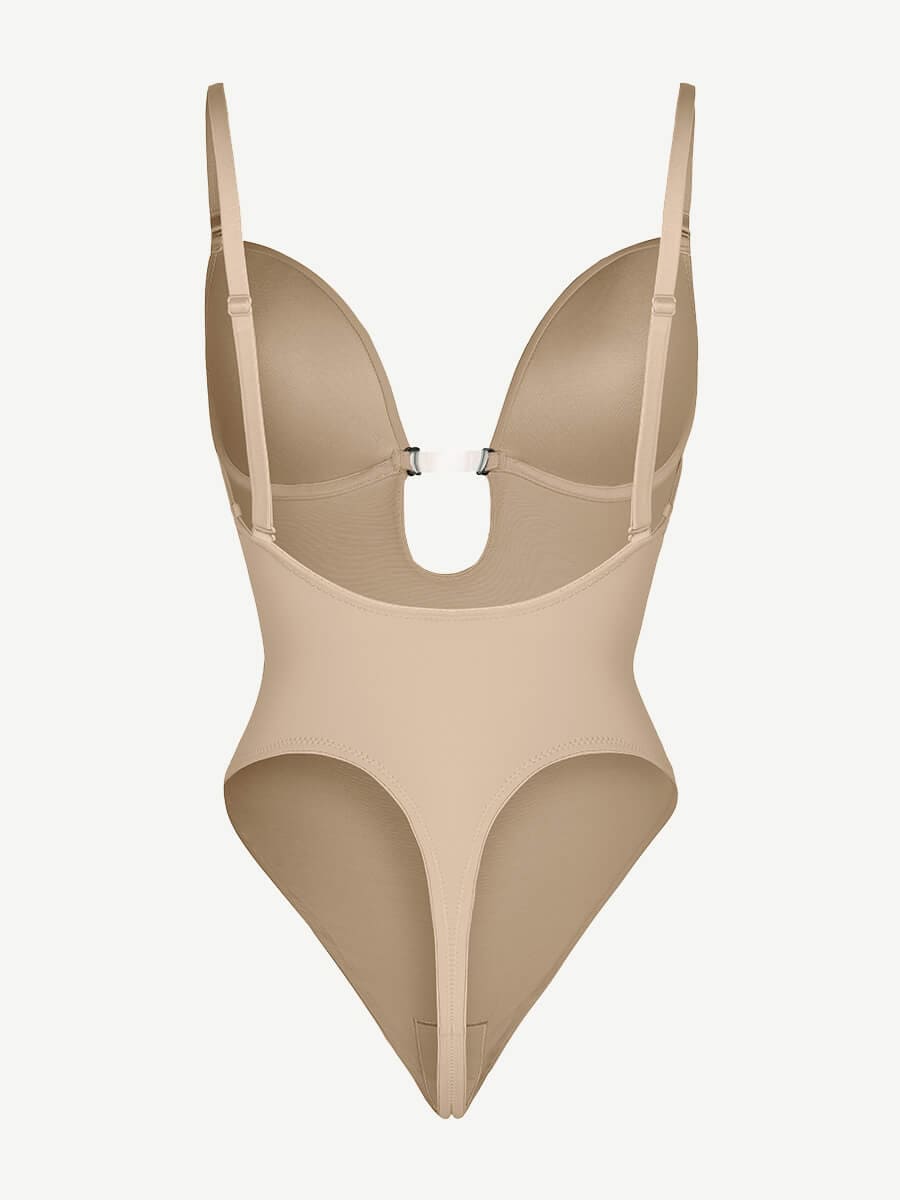 Olivara® One-Piece Bridal Bodysuit with Plunge Front and Open Back