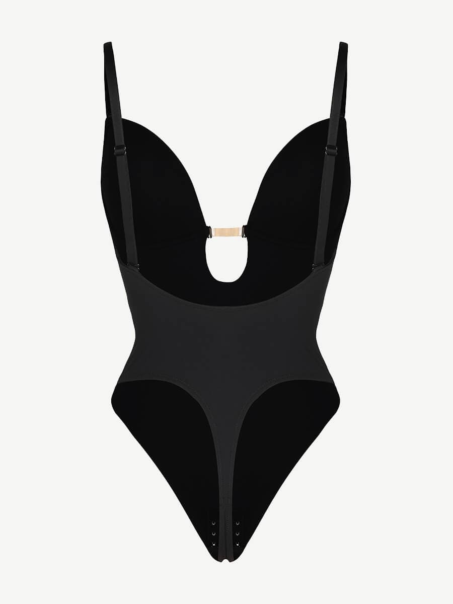 Olivara® One-Piece Bridal Bodysuit with Plunge Front and Open Back