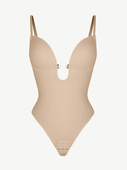 Olivara® One-Piece Bridal Bodysuit with Plunge Front and Open Back