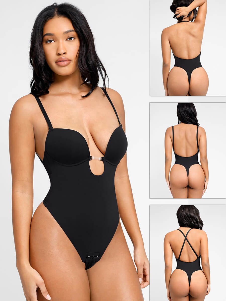 Olivara® One-Piece Bridal Bodysuit with Plunge Front and Open Back