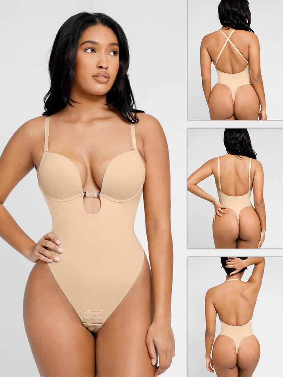 Olivara® One-Piece Bridal Bodysuit with Plunge Front and Open Back