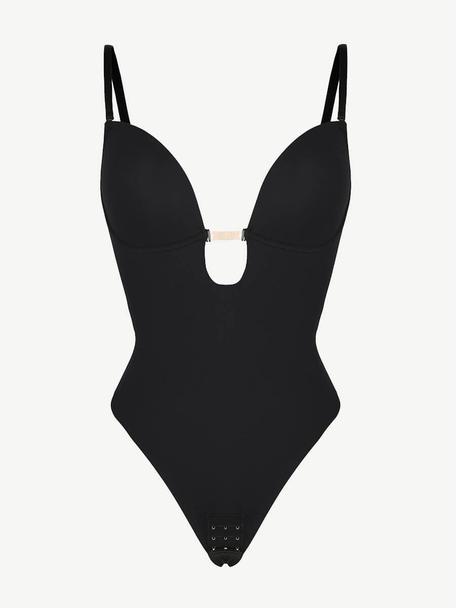 Olivara® One-Piece Bridal Bodysuit with Plunge Front and Open Back