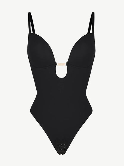 Olivara® One-Piece Bridal Bodysuit with Plunge Front and Open Back